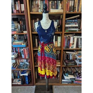 Desigual sleeveless knit tank dress sz sm euc red yellow and blue
